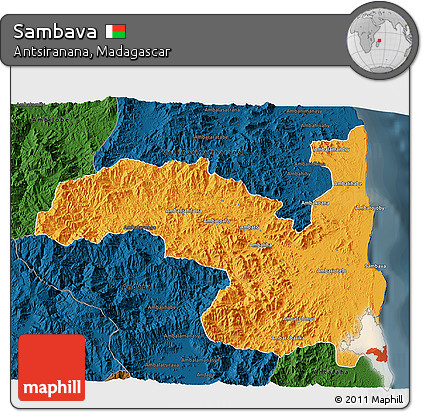 Political 3D Map of Sambava, darken