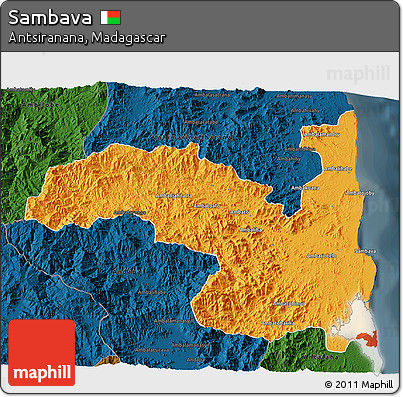 Political 3D Map of Sambava, darken