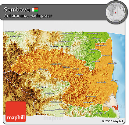 Political 3D Map of Sambava, physical outside
