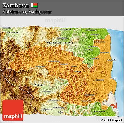 Political 3D Map of Sambava, physical outside