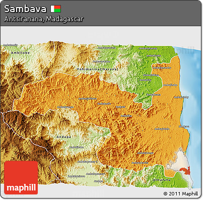 Political 3D Map of Sambava, physical outside