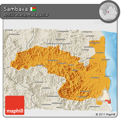 Political 3D Map of Sambava, shaded relief outside