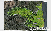 Satellite 3D Map of Sambava, darken, semi-desaturated