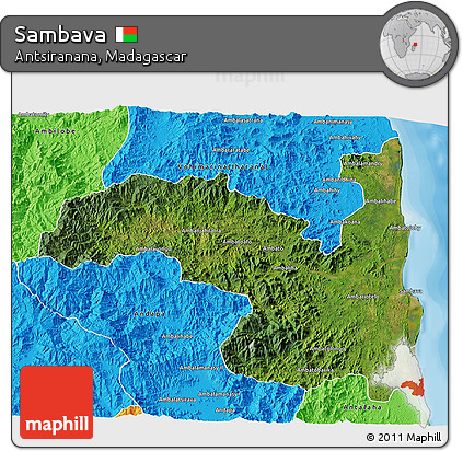 Satellite 3D Map of Sambava, political outside