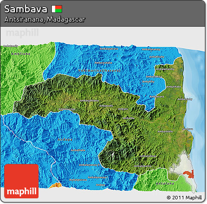 Satellite 3D Map of Sambava, political outside