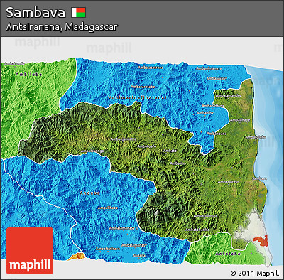 Satellite 3D Map of Sambava, political outside