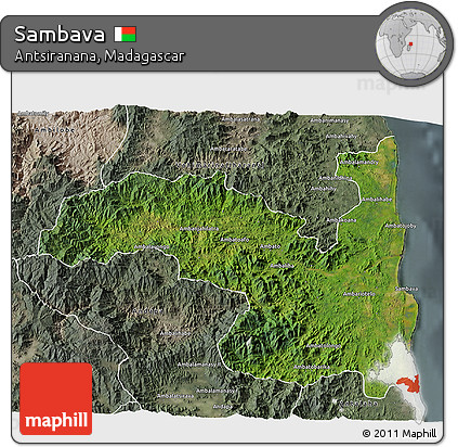 Satellite 3D Map of Sambava, semi-desaturated