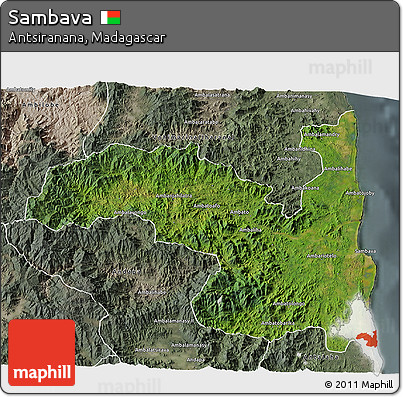 Satellite 3D Map of Sambava, semi-desaturated