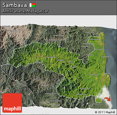 Satellite 3D Map of Sambava, semi-desaturated