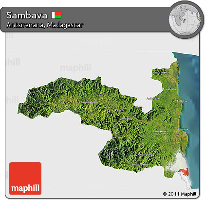 Satellite 3D Map of Sambava, single color outside