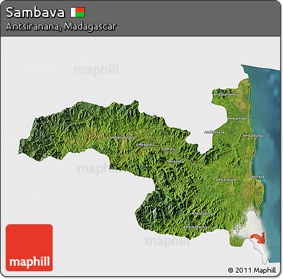 Satellite 3D Map of Sambava, single color outside