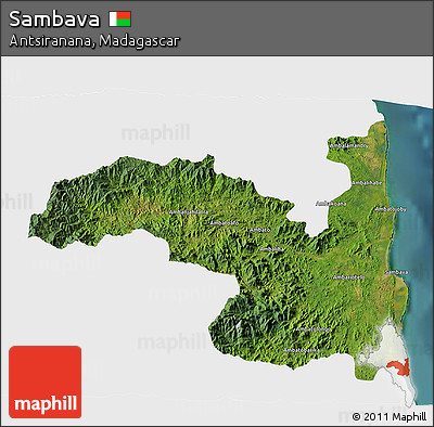 Satellite 3D Map of Sambava, single color outside