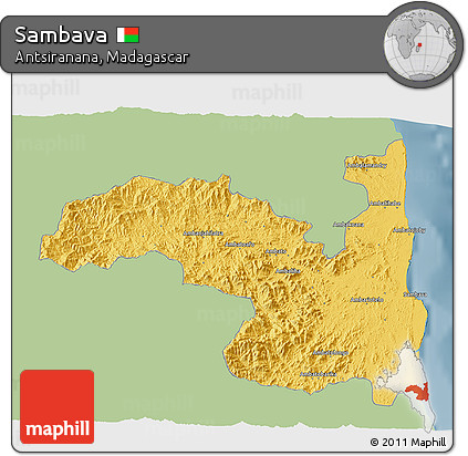 Savanna Style 3D Map of Sambava, single color outside