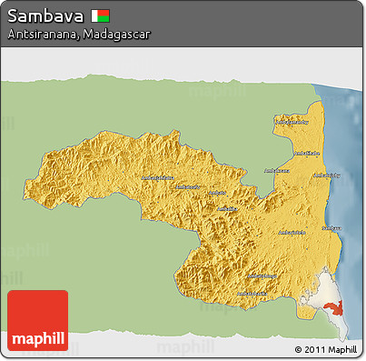 Savanna Style 3D Map of Sambava, single color outside