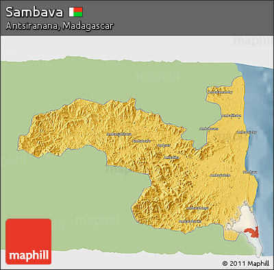 Savanna Style 3D Map of Sambava, single color outside
