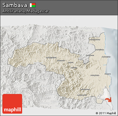Shaded Relief 3D Map of Sambava, lighten, semi-desaturated