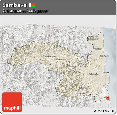 Shaded Relief 3D Map of Sambava, lighten, semi-desaturated