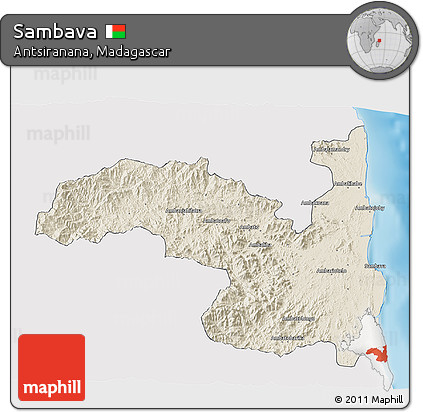 Shaded Relief 3D Map of Sambava, single color outside