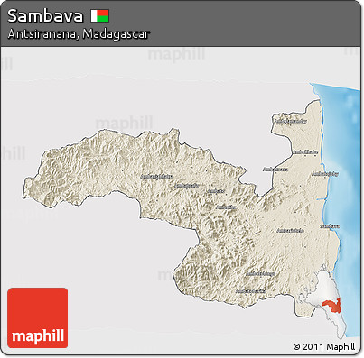 Shaded Relief 3D Map of Sambava, single color outside