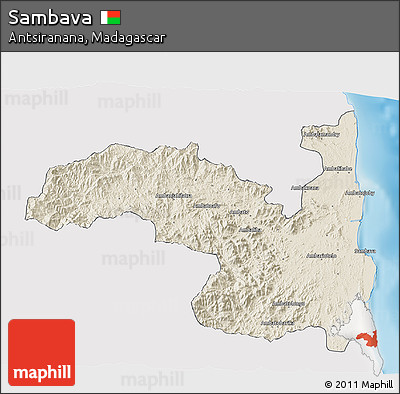 Shaded Relief 3D Map of Sambava, single color outside