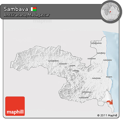 Silver Style 3D Map of Sambava, single color outside