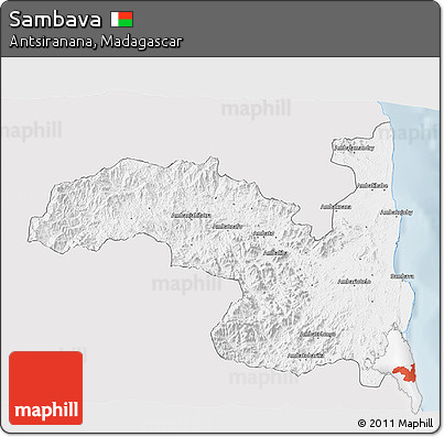 Silver Style 3D Map of Sambava, single color outside