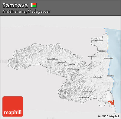 Silver Style 3D Map of Sambava, single color outside