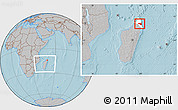 Gray Location Map of Sambava, highlighted parent region, within the entire country, hill shading