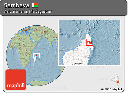 Savanna Style Location Map of Sambava, highlighted country, hill shading