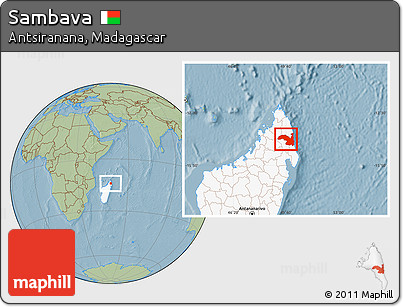 Savanna Style Location Map of Sambava, highlighted country, hill shading