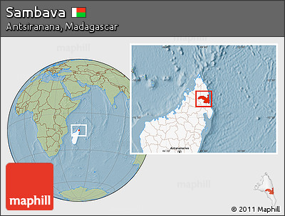 Savanna Style Location Map of Sambava, highlighted country, hill shading