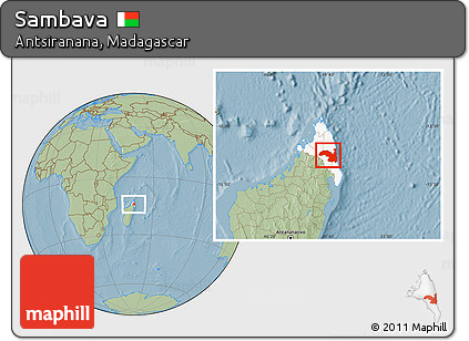 Savanna Style Location Map of Sambava, highlighted parent region, hill shading