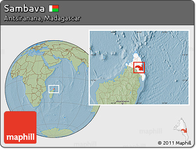 Savanna Style Location Map of Sambava, highlighted parent region, hill shading