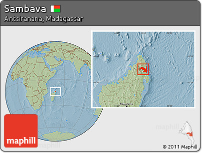 Savanna Style Location Map of Sambava, hill shading