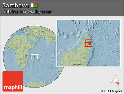 Savanna Style Location Map of Sambava, hill shading