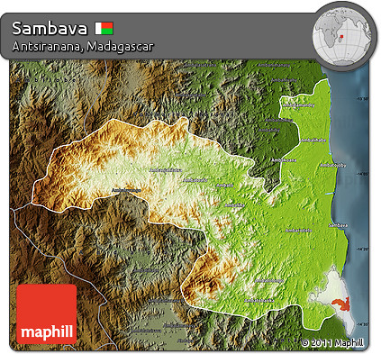 Physical Map of Sambava, darken