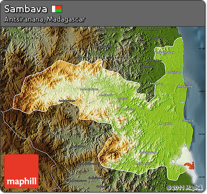 Physical Map of Sambava, darken