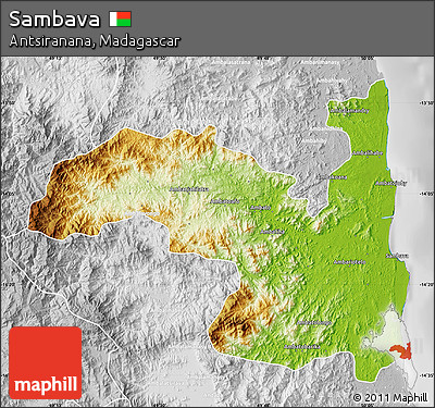 Physical Map of Sambava, lighten, desaturated