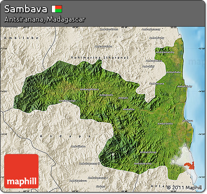 Satellite Map of Sambava, shaded relief outside