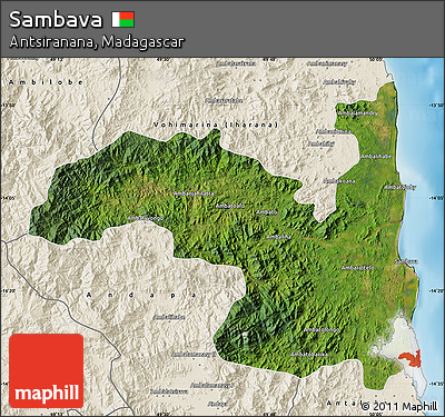 Satellite Map of Sambava, shaded relief outside