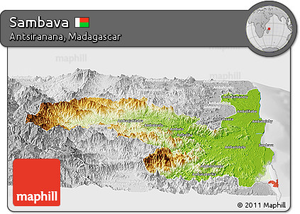 Physical Panoramic Map of Sambava, lighten, desaturated