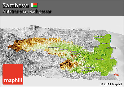 Physical Panoramic Map of Sambava, lighten, desaturated