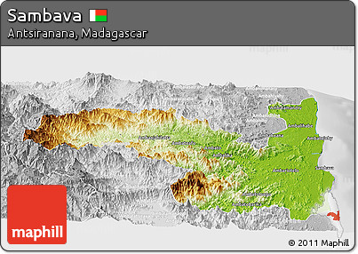 Physical Panoramic Map of Sambava, lighten, desaturated