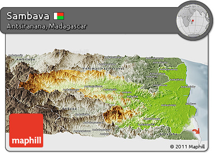 Physical Panoramic Map of Sambava, semi-desaturated