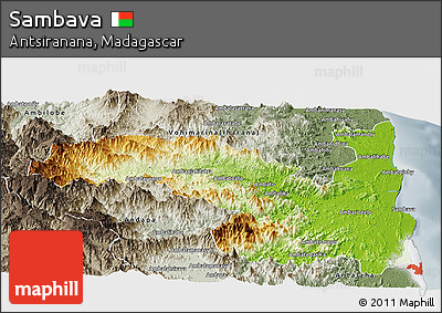 Physical Panoramic Map of Sambava, semi-desaturated