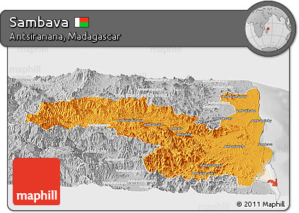 Political Panoramic Map of Sambava, lighten, desaturated