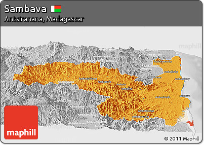 Political Panoramic Map of Sambava, lighten, desaturated
