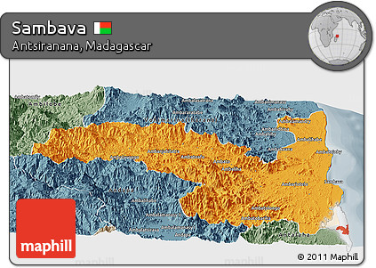 Political Panoramic Map of Sambava, semi-desaturated