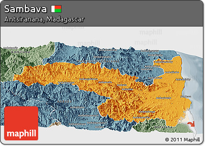 Political Panoramic Map of Sambava, semi-desaturated
