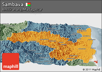Political Panoramic Map of Sambava, semi-desaturated